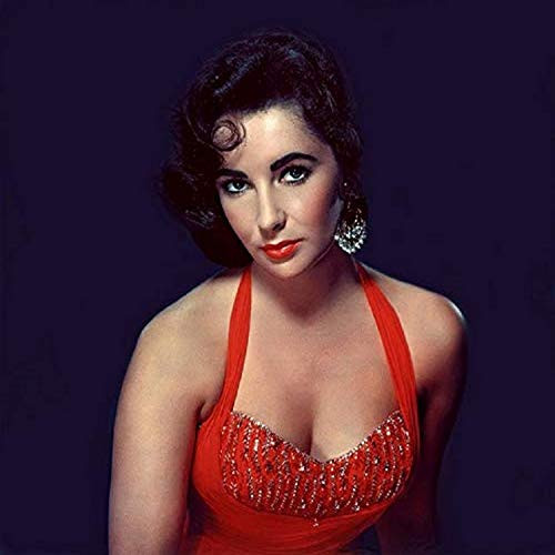 Posterazzi DAP17745 Elizabeth Taylor   Red Dress Blue Background Photo Print 8 x 10 Multi