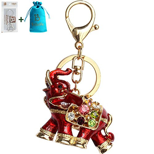 Bolbove 3D Luxury Elephant Keychain Sparkling Keyring Crystal Rhinestones Purse Pendant Handbag Charm (Red)