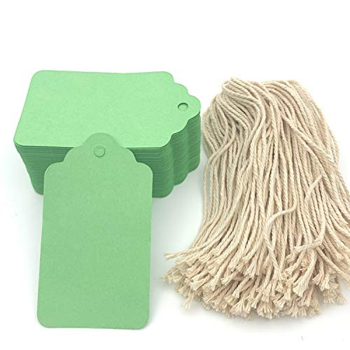 Gift Tags 100pcs Green Rectangle Craft Hang Tags Blank Marking Tags with String