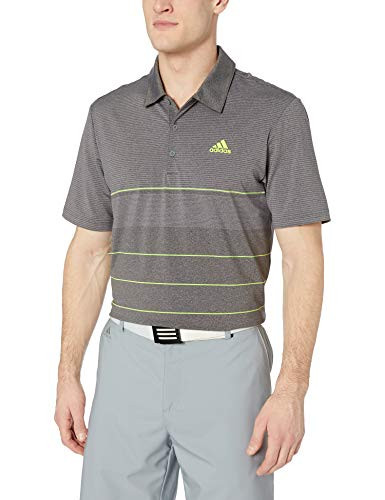 adidas Golf Ultimate Heather Gradient Stripe Polo Grey Five Heather Hi Res Yellow Small