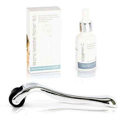 025mm Derma Roller Microneedle Kit with Face Serum   Set With Micro Needle Dermaroller   Vitamin C with Hyaluronic Acid Facial Serum   Helps Your Skin Glow and Radiate Youthfully   FREE E Book Guide