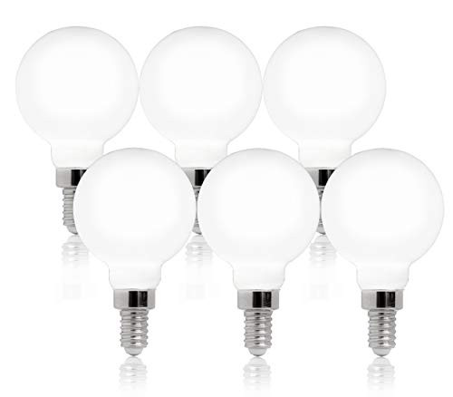 FLSNT 4000K Cool White LED G16 1 2 E12 Chandelier Candelabra BulbDimmable Decorative Mirror Light Bulbs for Bathroom4W 40W Equivalent CRI80450LM6 Pack   Milky Glass Finishing