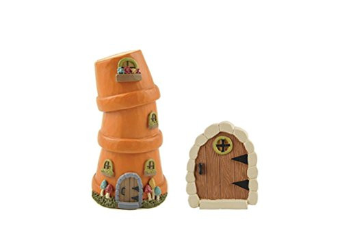 Blossom Bucket Bundle of 2 Assorted Mini Fairy Garden Accessories - Stacked Planter House & Door Garden Stake