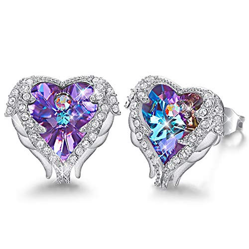 CDE Angel Wing Earrings Women Silver Plated Studs Ear Ring Crystal Heart Ocean Birthday Jewelry Gift for Mom CDE Angel Wing Earrings Women Silver Plated Studs Ear Ring Crystal Heart Ocean Birthday Jewelry Gift for Mom