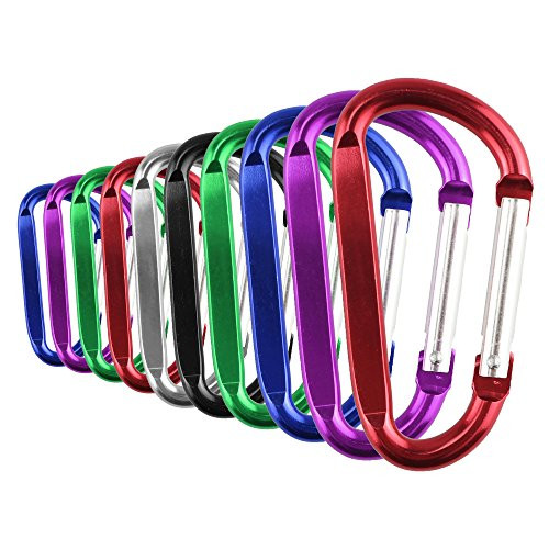 Swatom Aluminum Alloy D Shape Carabiner Clip 24 Inches Spring Snap Hook Keyring Carabiners for Camping Traveling Hiking Keychains Outdoor Accessories  10Pcs