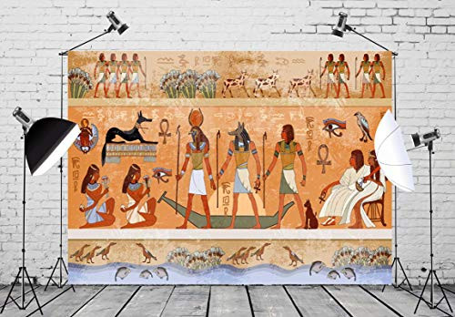 BELECO 7x5ft Egyptian Backdrop Ancient Egypt Scene Mythology Godsand Pharaohs Hieroglyphic Temple Murals Phtography Backdrop for Party Decorations Supplies Photoshoot Photo Background Props