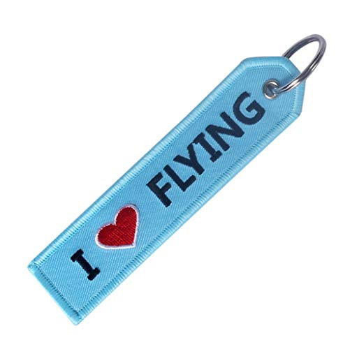 NOVAH I Love Flying Flight Crew Embroidered Aviation Keychain  Light Blue