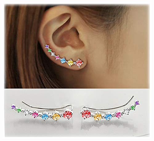 7 Crystals Ear Cuffs Hoop Climber S925 Sterling Silver Earrings Hypoallergenic Earring Colorful 7 Crystals Ear Cuffs Hoop Climber S925 Sterling Silver Earrings Hypoallergenic Earring Colorful