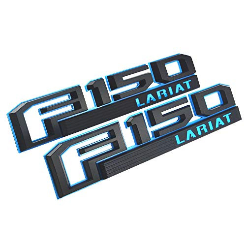 2pcs F150 LARIAT Emblems Fender Tailgate Sticker Decal Badge 3D Nameplate Set Replacement For F 150 Genuine Parts  Black Blue