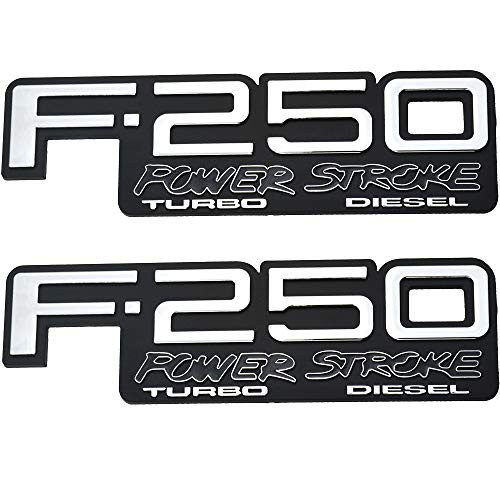 2 Pack F250 Power Stroke Turbo Diesel Emblem 3D Fender Badge Nameplate Replacement for F 250 Super Duty  Chrome Black