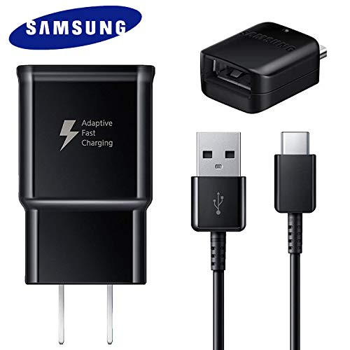 Samsung Fast Adaptive Wall Adapter Charger for Galaxy S10 Lite S9 Plus Note 9 S8 Note 8 EP TA20JBE   4 Foot Type C USB C Cable and OTG Adapter   Black