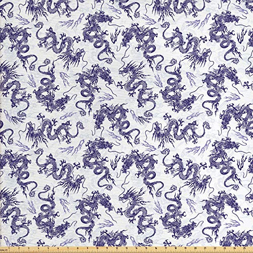 Lunarable Dragon Fabric by The Yard Japanese Dragon Illustration Head Covered in Fire Ferocious Oriental Pattern Decorative Fabric for Upholstery and Home Accents 3 Yards White Purple Lunarable Dragon Fabric by The Yard Japanese Dragon Illustration Head Covered in Fire Ferocious Oriental Pattern Decorative Fabric for Upholstery and Home Accents 3 Yards White Purple