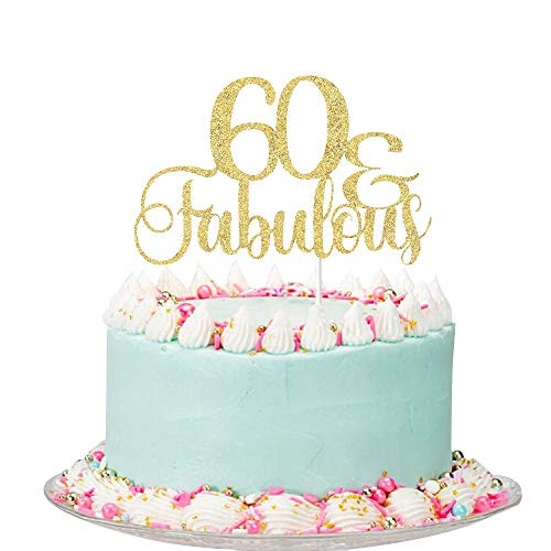 Gold Glitter 60   Fabulous Cake Topper   60th Birthday Cake Topper 60th Birthday Party Decoration