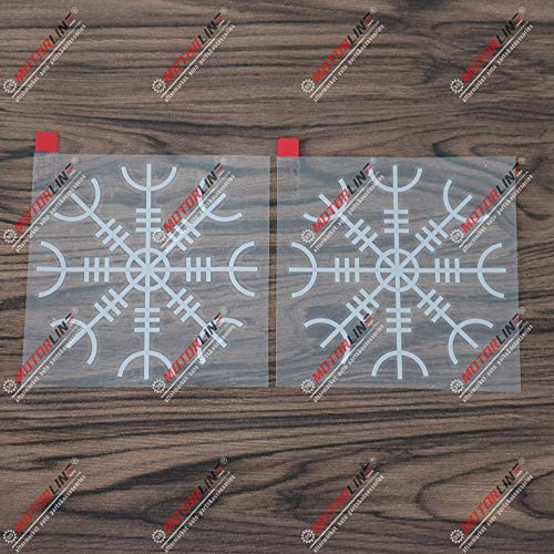 3S MOTORLINE 2X Silver 4   Helm of Awe Decal Sticker Vegvisir Viking Odin Norse Norway Vinyl