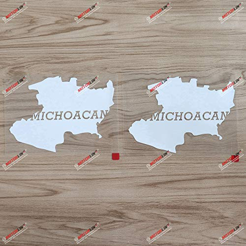 2X White 6   Michoacan Map Decal Sticker Car Vinyl Outline Mich Mexico State Morelia Mexican