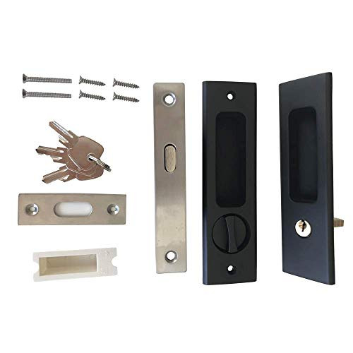 CCJH Invisible Door Locks Handle with Keys for Sliding Barn Wooden Door Furniture Hardware  Black