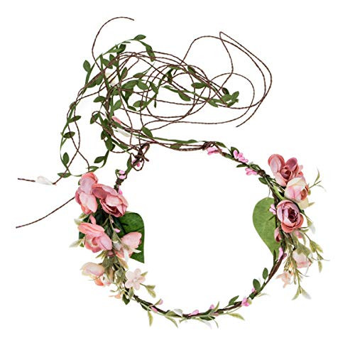 June Bloomy Bridal Flower Garland Halo Floral Crown Adjustable Hair Wreath Wedding Headpiece  Pink June Bloomy Bridal Flower Garland Halo Floral Crown Adjustable Hair Wreath Wedding Headpiece  Pink