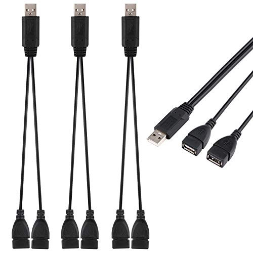 Yeeco USB 2.0 A Male to Dual Female Cable, 4PCS 2.0 USB Splitter Cable 1 Male to 2 Female Y Splitter USB 2.0 Extension Cable Sync Data Charge Cord, Pack of 4