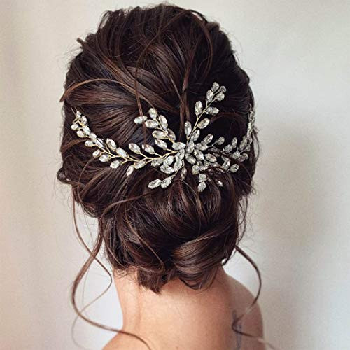 Jeairts Crystal Beide Wedding Hair Comb Gold Headpiece Side Combs Hair Dress Bride Flower Headwear Bridal Hair Piece Decorative Hair Accessories for Women and Girls