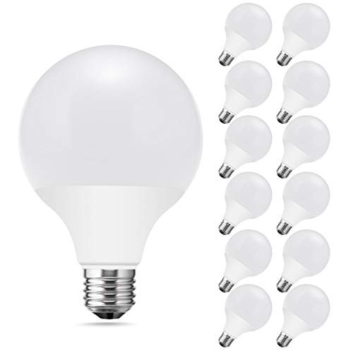 G25 LED Globe Light Bulbs CRI 95 JandCase 12 Pack Vanity Light 95W 60W Dimmable 3000K Soft White 800LM Low Blue Light for Makeup Mirror Bathroom E26 Base UL Listed
