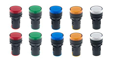RESALET Indicator Lights AC DC 12V Red Green Blue Yellow White LED 22mm Panel Mount for Electrical Control Panel HVAC DIY Projects 10Pcs