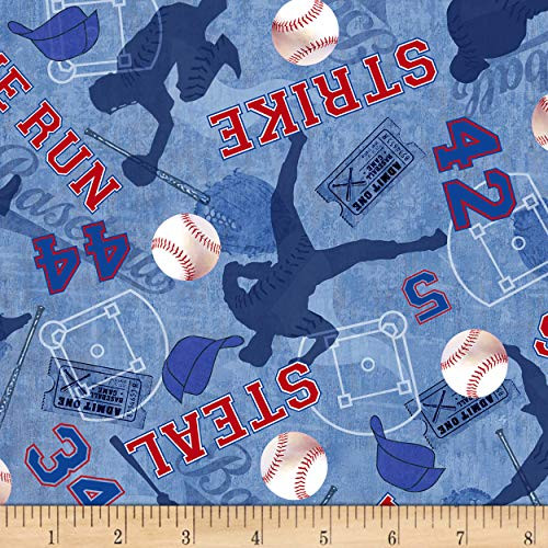 Timeless Treasures Score  Baseball Game Motifs Blue Fabric by the Yard