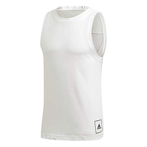 adidas Men s 3 Stripes Tape Tank White Large