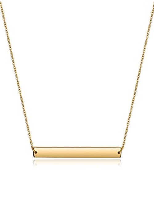 Bar Necklace Stainless Steel Gold Plated Adjustable with Engravable Bar Pendant 16Inch 2 Bar Necklace Stainless Steel Gold Plated Adjustable with Engravable Bar Pendant 16Inch 2