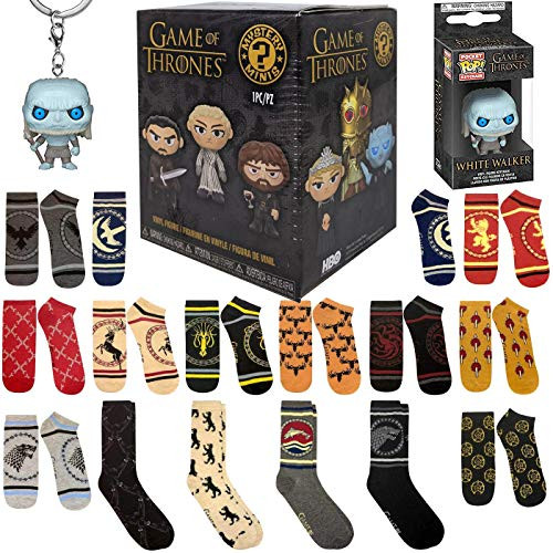 Key Sock Pop  Figure Game of Thrones Bundled with Action Vinyl Character Mystery Minis Blind Box   White Walker Hanger Keychain   GoT Socks Exclusive Box Series 3 Items