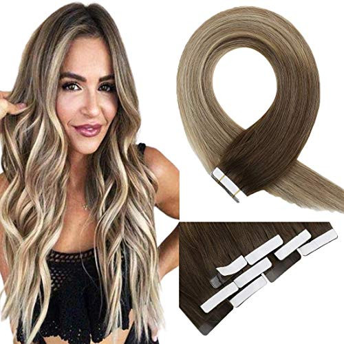 VeSunny 14inch Tape in Hair Extensions Ombre Tape Hair Extensions Balayage Color Brown Fading to Blonde Highlights 10Pcs 25Grams Remy Human Hair Extensions VeSunny 14inch Tape in Hair Extensions Ombre Tape Hair Extensions Balayage Color Brown Fading to Blonde Highlights 10Pcs 25Grams Remy Human Hair Extensions
