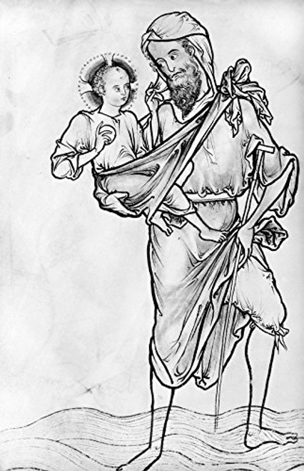 Saint Christopher Nearly Christian Martyr St Christopher And The Christ Child Pen And Ink Drawing From An English Psalter Late 12Th Century Poster Print by  18 x 24