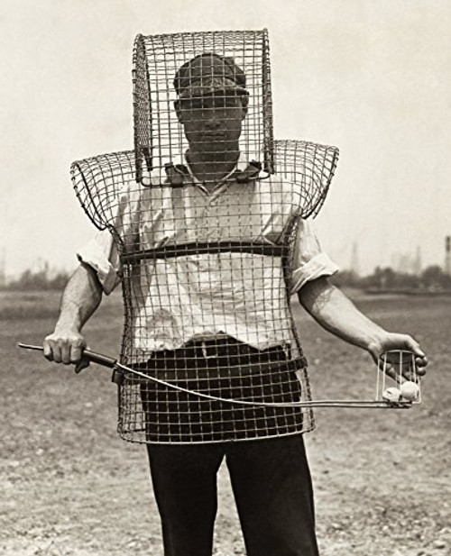 Golf Caddy C1920 Ngolf Caddy Mozart Johnson Wearing Wire Mesh Protective Device Photograph C1920 Poster Print by  18 x 24