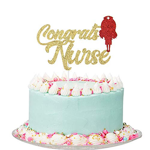 Gold and Red Glitter Congrats Nurse Cake Topper   Nurse Graduation Cake Toppers   RN Graduation Cake Toppers   Nursing Graduation Party Supplies