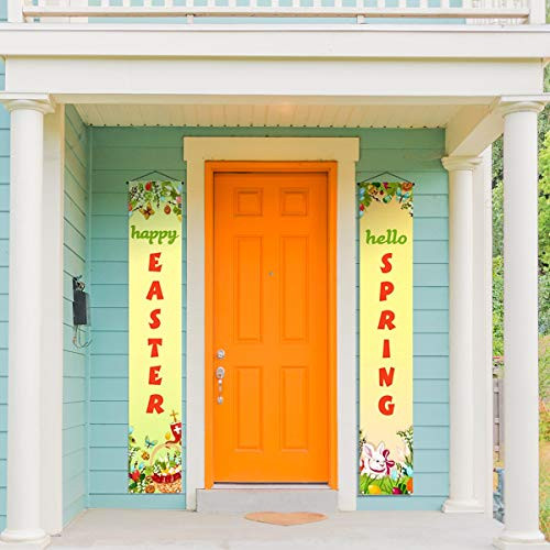 Easter Welcome Porch Sign Hello Spring Happy Easter Hanging Banner Spring Party Easter Decoration Outddor Indoor Front Porch for The Home