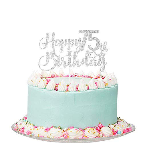 Silver Glitter Happy 75th Birthday Cake Topper   75th Birthday Cake Topper 75th Birthday Party Decoration