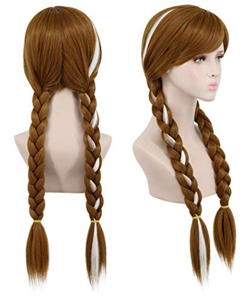 Yuehong Long Brown Cosplay Weaving Double tail Braided Hair Wigs Synthetic Wig Costume