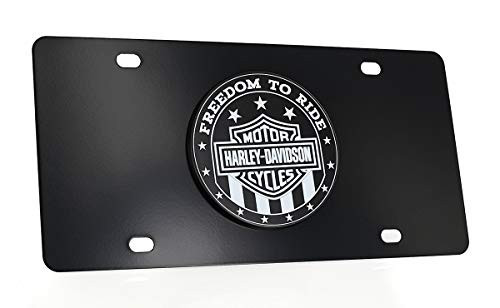 Harley Davidson Patriotic Freedom to Ride UV Printed Black   White Decorative Vanity Front License Plate