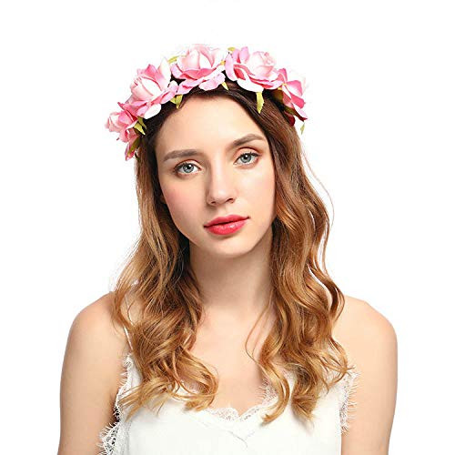 Campsis Flower Crown Rose Headband Pink Flower Wreath Garland Hair Wreath Bridal Headpiece for Women and Girls Campsis Flower Crown Rose Headband Pink Flower Wreath Garland Hair Wreath Bridal Headpiece for Women and Girls