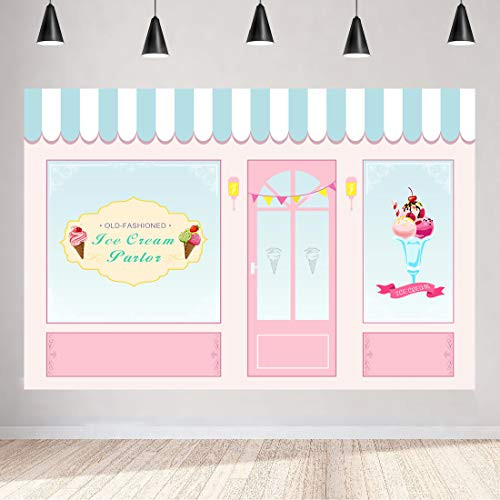 Ice Cream Birthday Backdrops 5x3ft Ice Cream Parlor Backdrop Pink Background for Baby Shower Party Cake Table Banner Vinyl Photo Booth Props