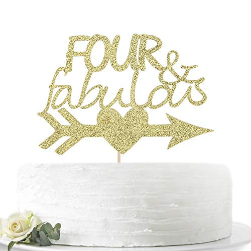 Gold Glitter Four Fabulous Cake Topper with for 4th Birthday or Wedding Anniversary Party Decoration Ideas Hello 4 Party Decoration Supplies