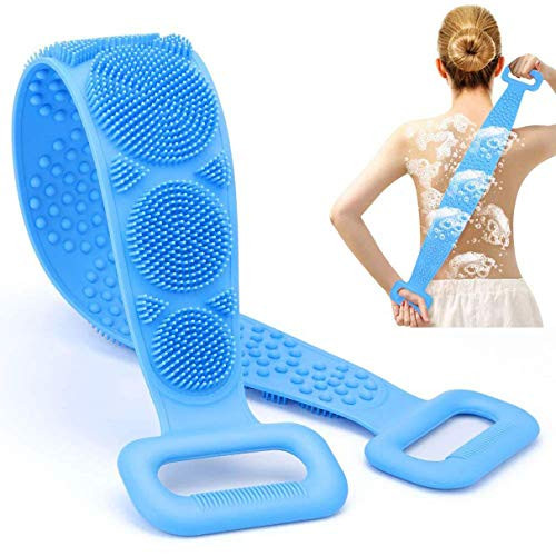 Silicone Back Scrubber for ShowerLengthen Exfoliating Silicone Body Brush with Double SideBack Lotion Applicator for Remove MudMassage for ShowerEasy to CleanLathers Well Long Lasting  blue