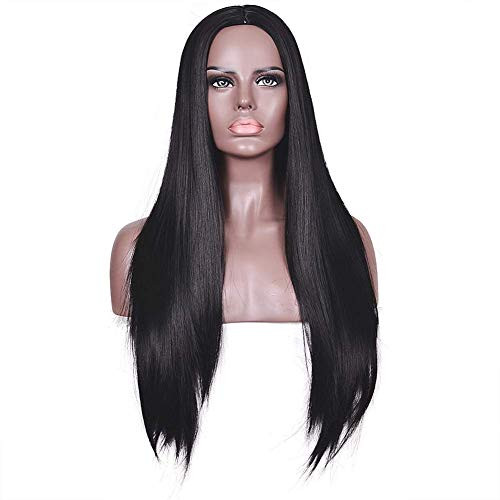 FVCENT 28  Long Straight Middle Part Heat Resistant Women Halloween Costume Long Wig  Black