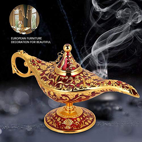 Aladdin Magic Genie Lamp Retro Arabian Costume Props Decoration for Home Wedding Gift for Party Halloween Golden Red