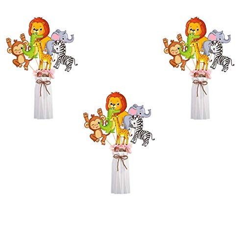 iMagitek 24 Pieces Jungle Animals Party Centerpieces Sticks Jungle Cutouts Table Decorations for Birthday Party Baby Shower