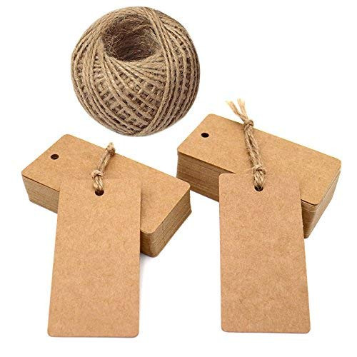 100 PCS Brown Kraft Paper Gift TagsRectangular Wedding Favor Kraft Hang TagsLuggage Tags with 100 Feet Jute Twine