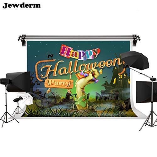 Jewderm 9x6ft Photography Backdrop Happy Halloween Horror Zombie Night for Party Wall Decoration Green Photographic Studio Props