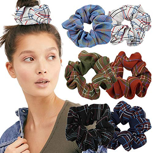 Chennie Hair Bands Striped Lattice Elastic Hair Chiffon Scrunchies Ties Ropes Scrunchie Accessories for Women and Girl  6pcs