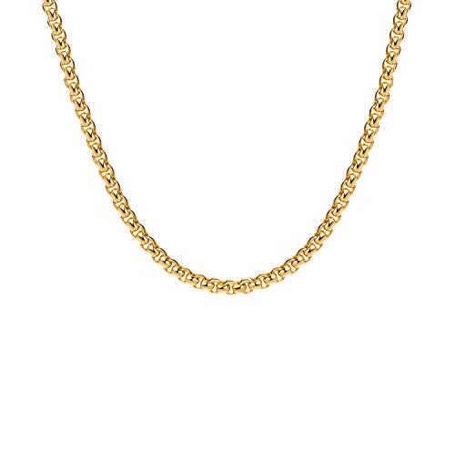 3MM 18K Real Gold Plated Square Rolo Chain Stainless Steel Round Box Chain Necklace Men Women Jewelry 22 Inches 3MM 18K Real Gold Plated Square Rolo Chain Stainless Steel Round Box Chain Necklace Men Women Jewelry 22 Inches