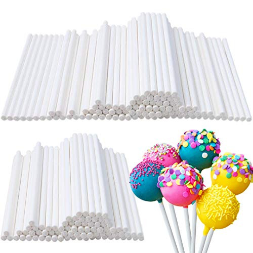 JOERSH Lollipop Sticks400pcs White Paper Cake Pop Sticks 4 Inch Lollipop Treat Sticks Sucker Sticks for CookiesChocolateCake TopperRainbow Candy Cake Pops