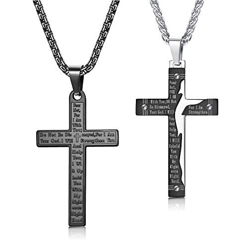 Jstyle 2Pcs Stainless Steel Necklace for Men Silver Gold Black Tone Lord s Prayer Pendant Necklace